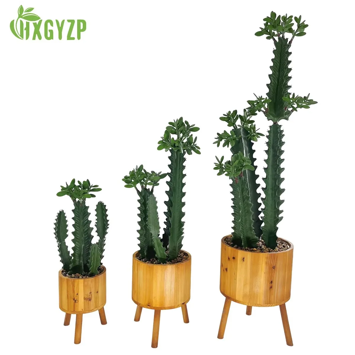 

50/70/100cm Artificial Cactus Plants Large Succulent Cactus Creative Wooden Barrel Potted For Home Decor Office Garden Store