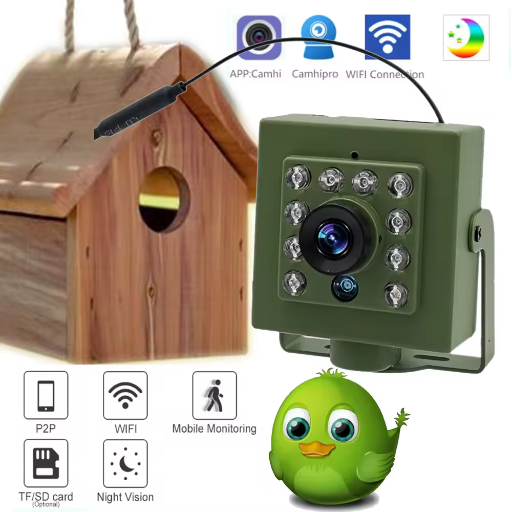 Verde wifi caixa de pássaros câmera áudio 1920p 1080p ir corte visão noturna rtsp ftp mini ip ipc pet ninho observação aves 2.8mm lente camhi