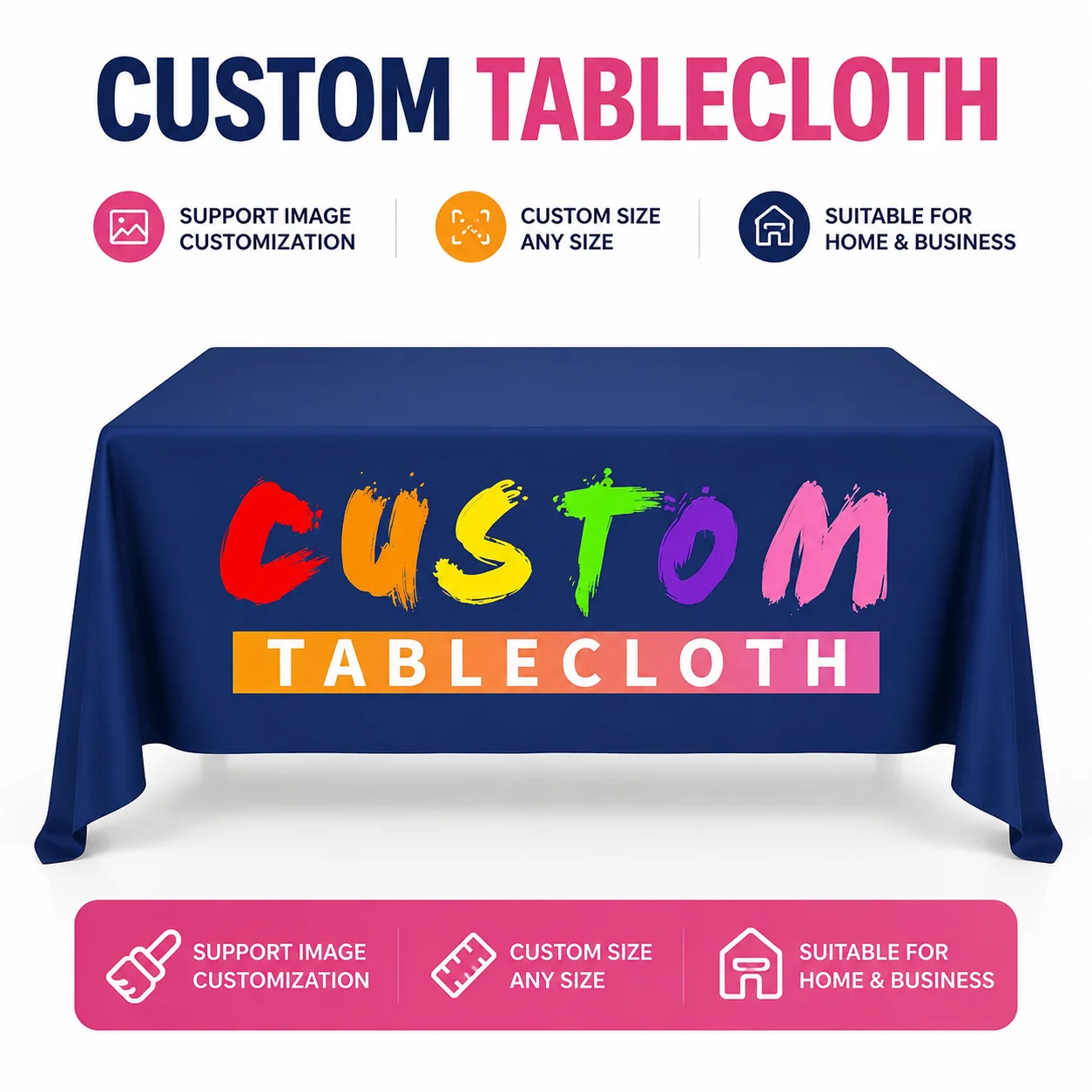

Custom Print Table Cloth DIY Personalized Photo Logo Text Rectangular Round Table Cover Home Kitchen Decor
