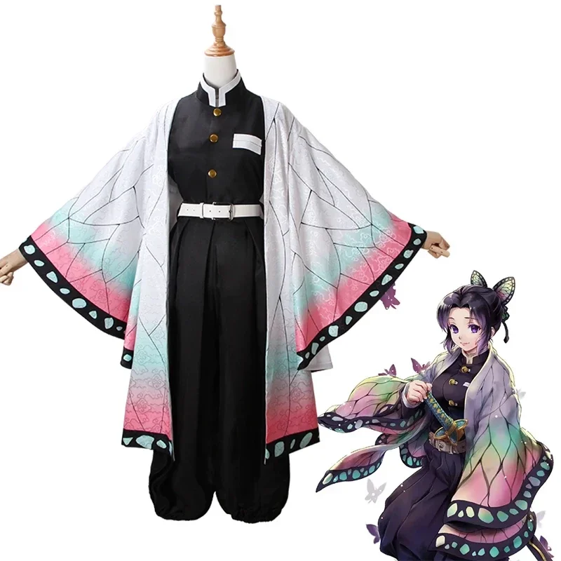 Anime Demon Slayer Kochou Shinobu Cosplay Kostuum Kimetsu Geen Yaiba Kochou Uniformen Pruiken Haren Halloween Voor Kinderen Volwassen Cos Party