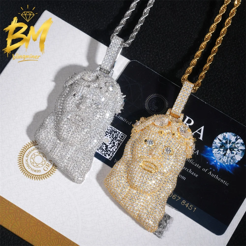 Blingminer Bling Jesus VVS Moissanite Pendant For Men Women S925 Silver Pendants Jewelry Pass Diamonds Tester GRA Free Shipping