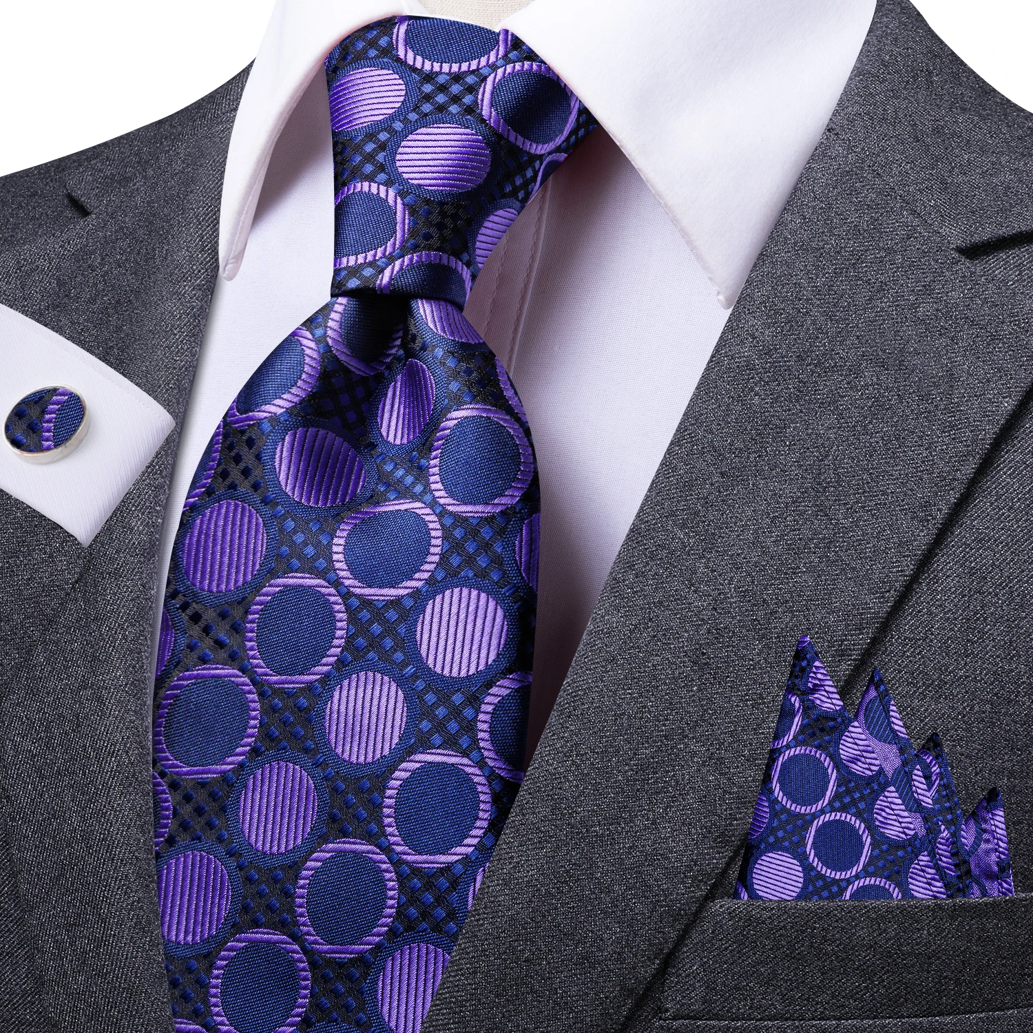 VERVEROW Men's Classic Woven Cartoon Polka Dot Ties with Pocket Square, Formal Casual Necktie Set for Wedding Business Party