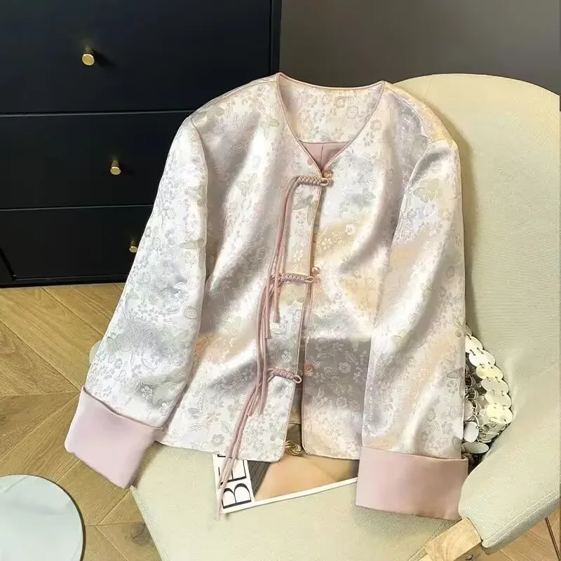 Short Coat Women's New Spring Product National Stand Collar Lace Embroidery Coat Women Elegant Lace Up Tang Suit Cardigan Female