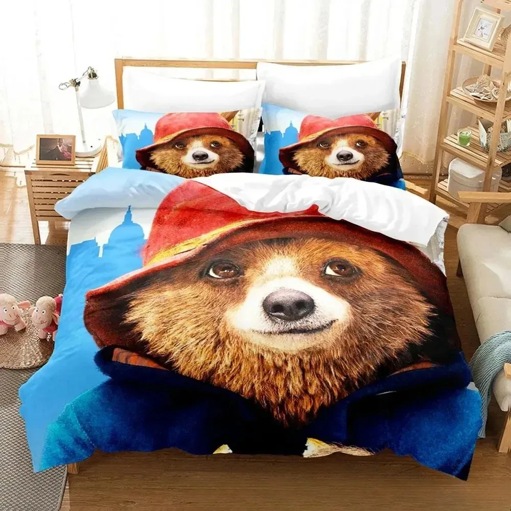 3D Print Cartoon Paddington Bear Bedding Set Duvet Cover Bed Set Quilt Cover Pillowcase Comforter king Queen Size Boys Adult