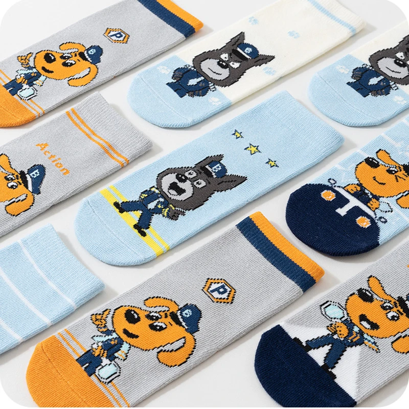 Set van 5 paar Sheriff Labrador Hond Katoenen kindersokken Anime Beveiliging Sergeant Wolf Puppy Cartoon Patroon Kinderen Kousen Cadeau