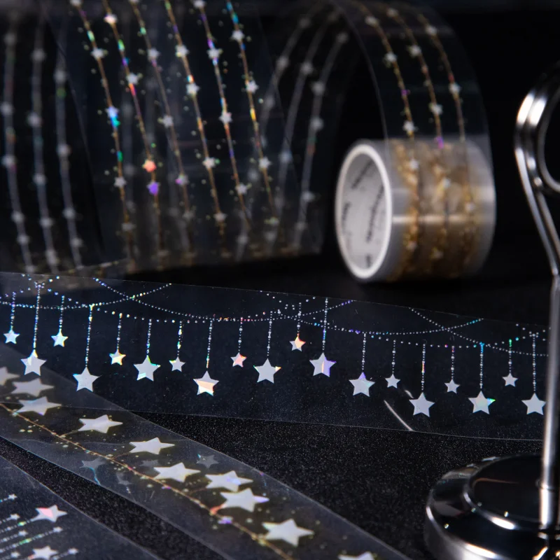 1 Roll 3x200cm Shiny Laser Star Curtain Theme Washi Tape Sparkling Glitter Effect Self-Adhesive For Journal Scrapbook DIY Deco