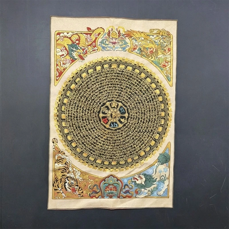Tibet Tibetan Cloth Silk Buddhist six-syllable mantra Thangka Tangka Embroidery Painting Embroidery Hanging Pictures