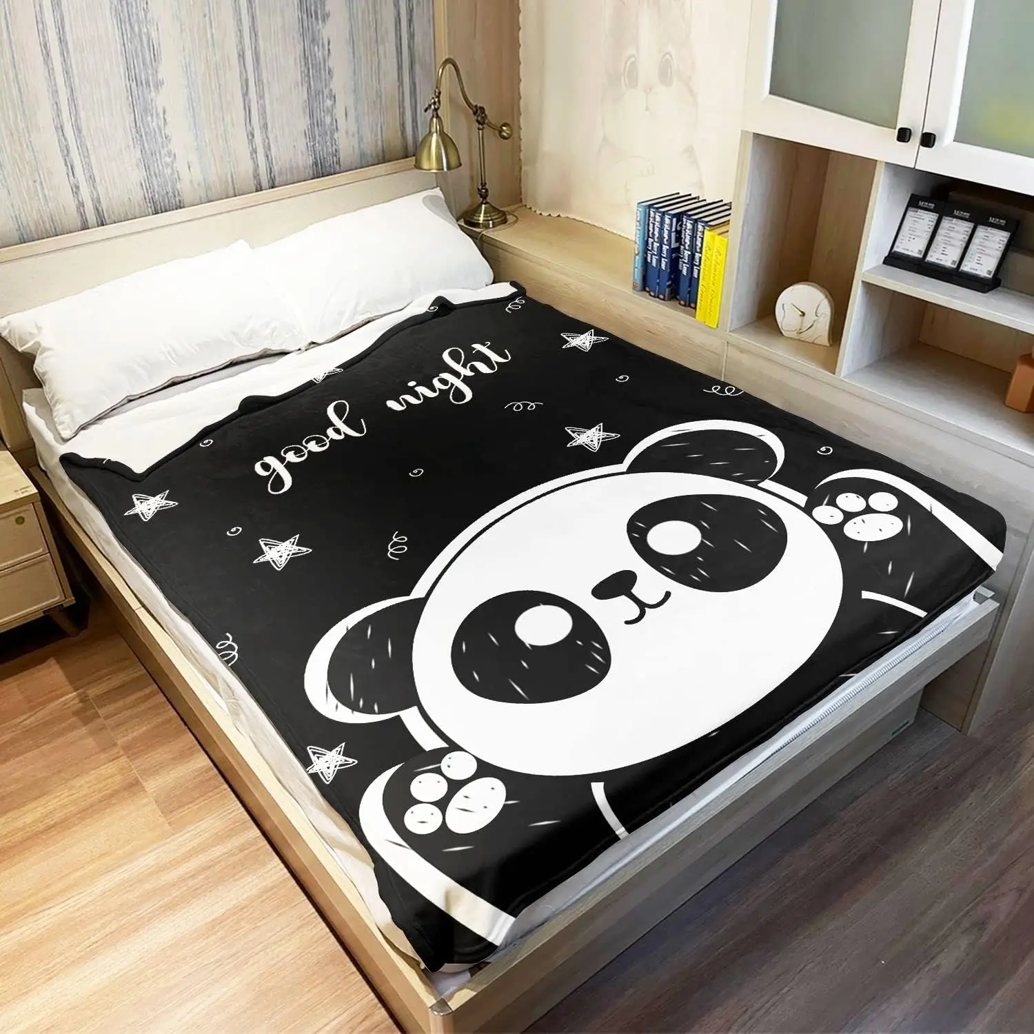 Black and White Panda Blanket, Sitting Lying Down The Little Panda Changes Various Positions, Indoor and Outdoor Use