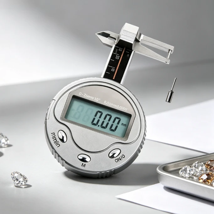 Mini Pocket Digital Diamond Caliper with Jewel Pin Attachment, Gemstone Measuring Tool, 0-25mm Range, 0.01mm Resolution