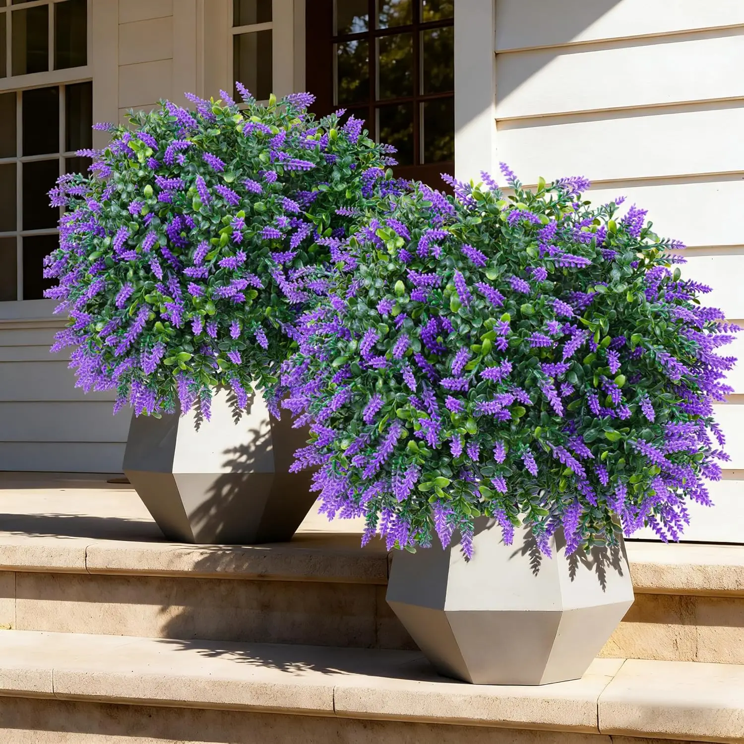 Artificial Lavender Topiary Ball Trees, 2 Set UV Resistant Fake Evergreen Shrubs for Outdoor Indoor Garden Decor