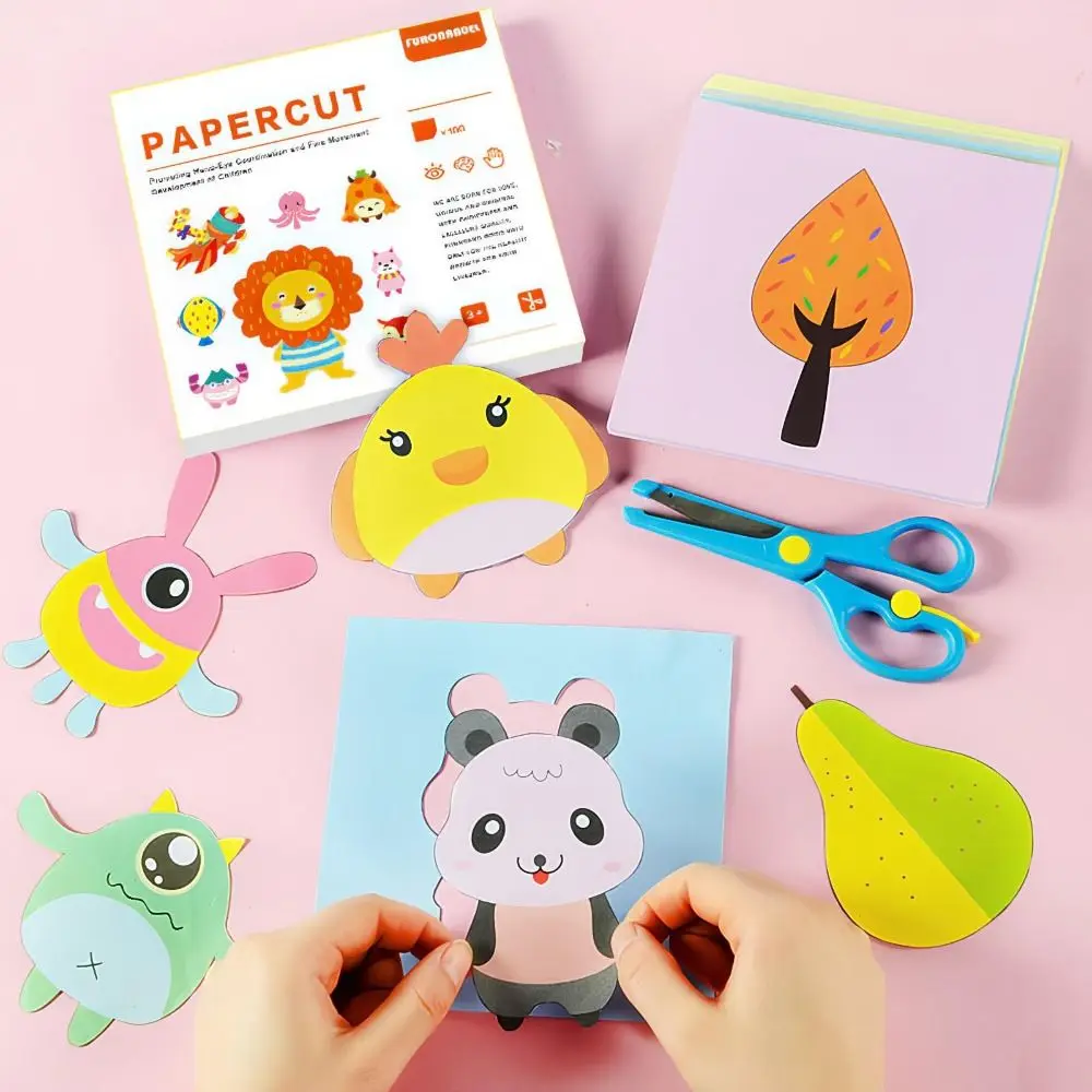 

New Safety Children Paper Cuttings Kits with Tool Development Art Craft Scrapbooking Training Paper Craft Supplies School Use