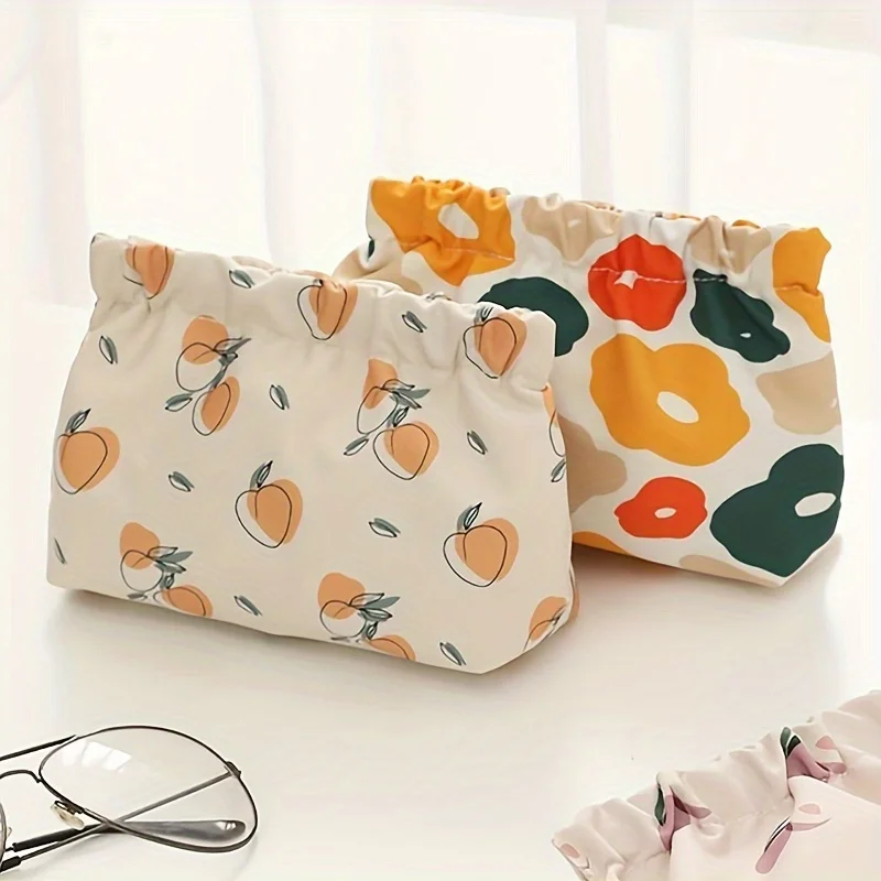 1pc Stylish Print Cosmetic Bag, Portable Versatile Coin Purse With Automatic Lock, Versatile Pouch