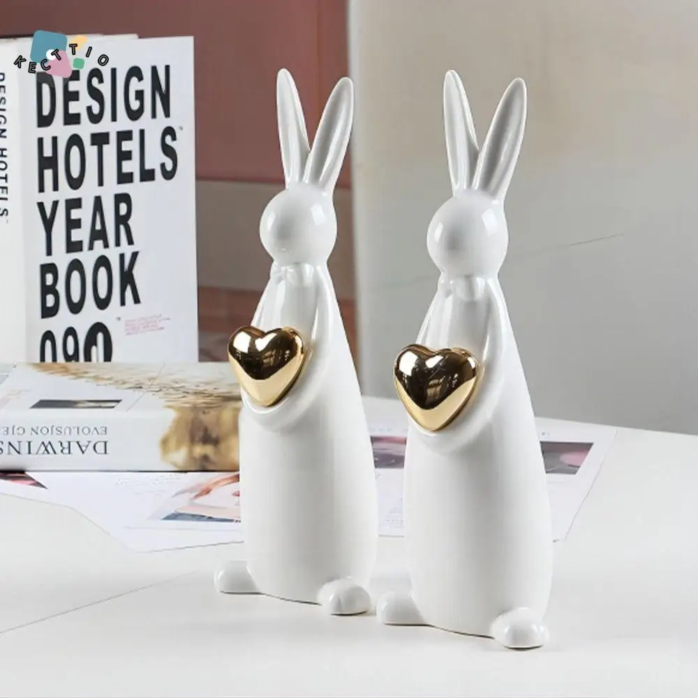 

Crafts Ceramic Easter Rabbit Figurine Cute Handicraft Animal Sculpture Creative Cartoon Rabbit Model Living Room