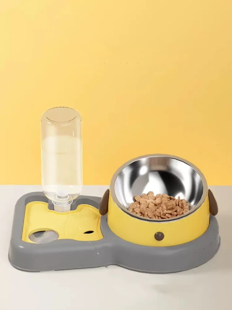 

Double Bowl For Cat And Dog Anti Spill Bowl With Automatic Drinking Protection Cervical Protection Slow Food And Water In One