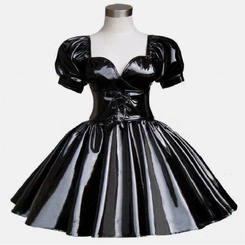 

French maid girl Sisi can lock black PVC dress cosplay costume private customization