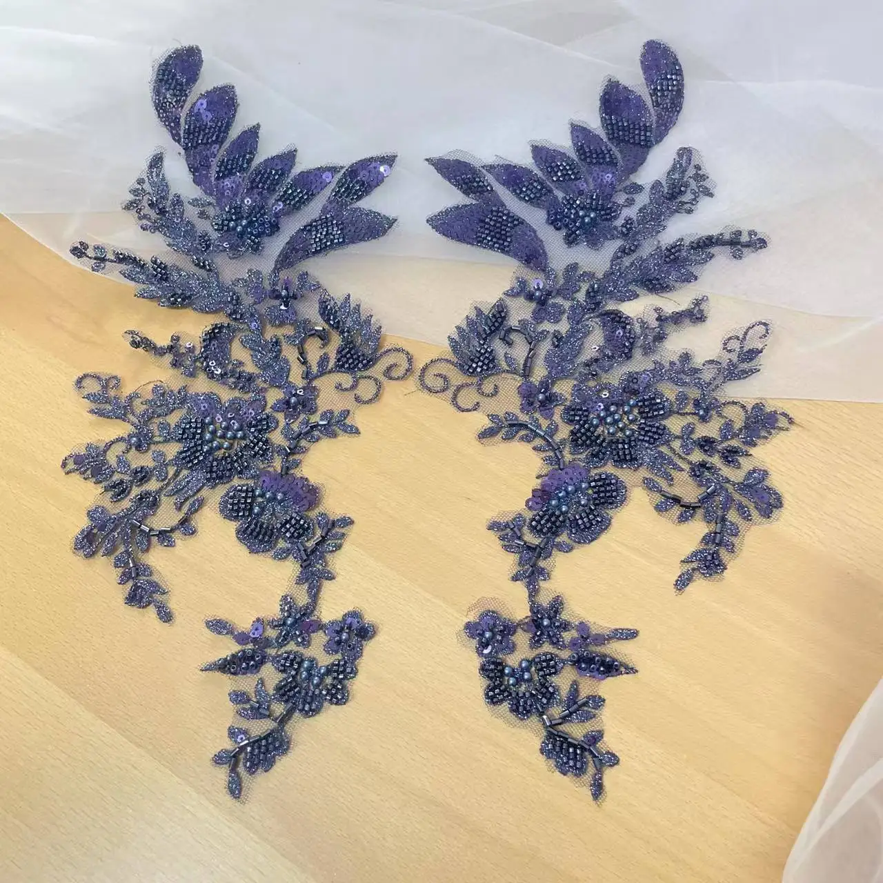 2 Stück = 1 Paar. Mehrfarbige Perlenspitze, verspiegelte Blumen, Hochzeitsschuhe, Kopfschmuck, DIY-Nähzubehör, RS4890 – Detail 7