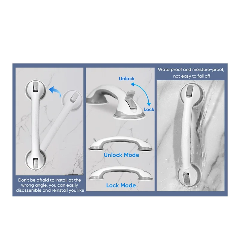 

A88E-Grab Bar For Bathtubs Showers Suction Cup No Drilling Waterproof Shower Handles For Elderly