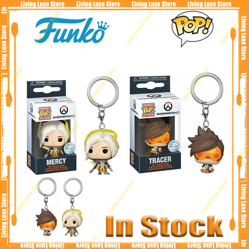 In Stock Original Funko Pop Overwatch 2 Angel Figurs Tracer Action Figure Collectible Statue Model Keychain Pendant Toy Gift