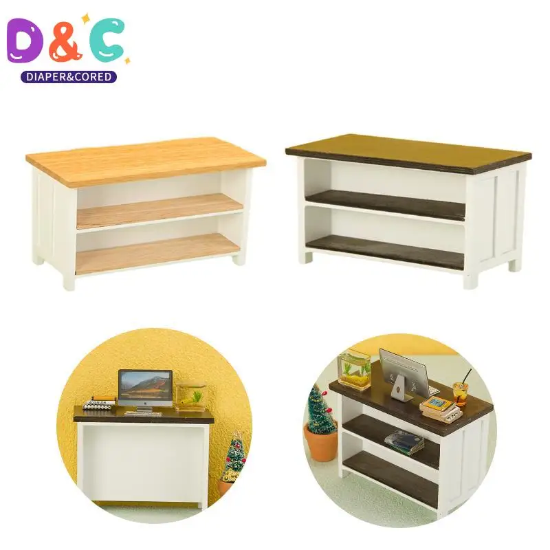 

1/12 1/6 Scale Dollhouse Miniature Wooden Desk Double Layer Storage Table Furniture Model Decor Toy Doll House Accessories