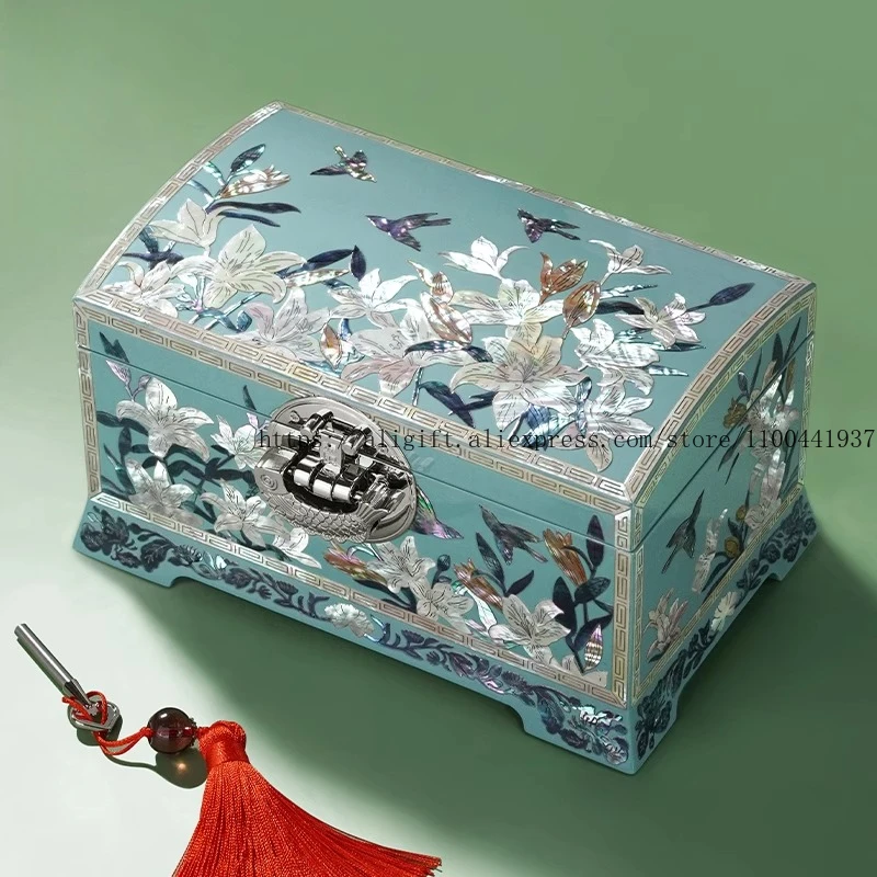 

Luxury Mother-of-Pearl Lacquer Jewelry Box Wedding Gift Birthday Present High-End Jewelry Organizer Chinese Bridal Keepsake Case