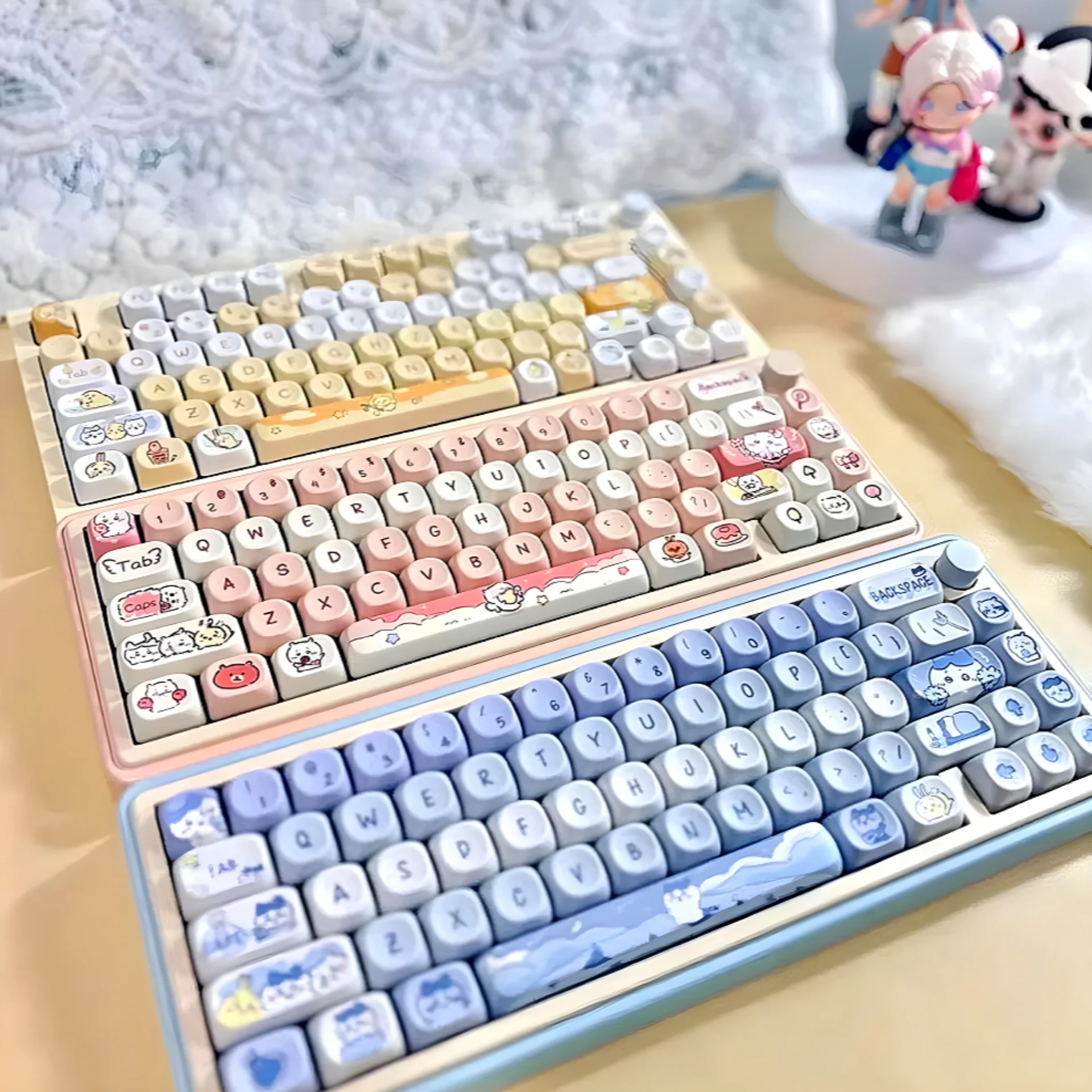 Sevimli kızlar MOA Keycaps PBT kullanımı kedi öğleden sonra çay 95 tuşları için 60/84 mekanik klavye MX anahtarı