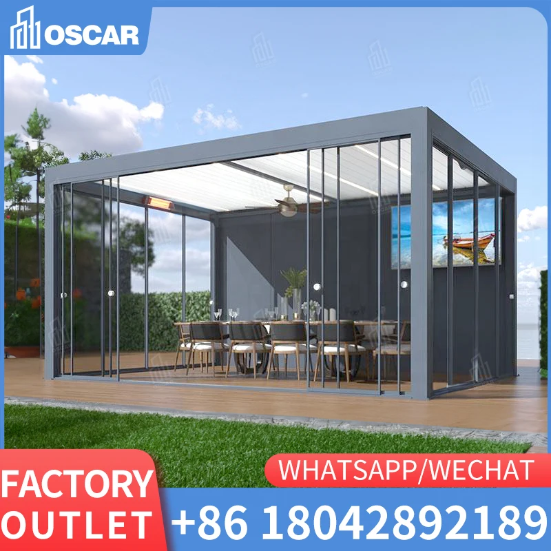 Customization Sizes Bioclimate Exterior Pergola Aluminium Outdoor Louver Pergola with roll down shades