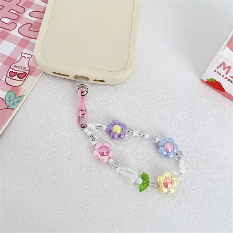 Phone Anti-lost Lanyard Key Short Wrist Pendant Colorful Bead Pendant Women's Hand-held Chain Mobile Phone Lanyard