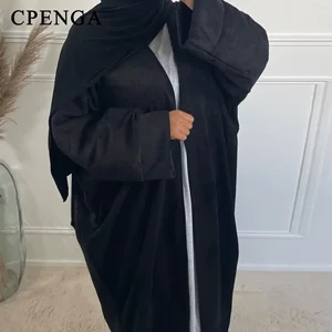 نسائي معطف مخملي دافئ سميك كيمونو كارديجان عربي تركيا عباية محتشمة ملابس إسلامية نسائي رداء ريترو شتاء جديد 2023 أفضل 10 معاطف مبيعا من تركيا - No8