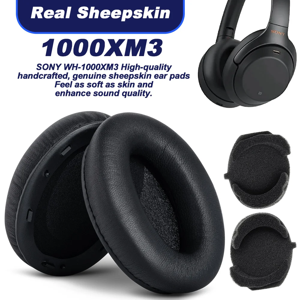EarPads For SONY WH-1000XM3 Sheepskin Earmuffs Headphones Memory Covers Sponge High-Quality Handcrafted Genuine Sheepskin Ear