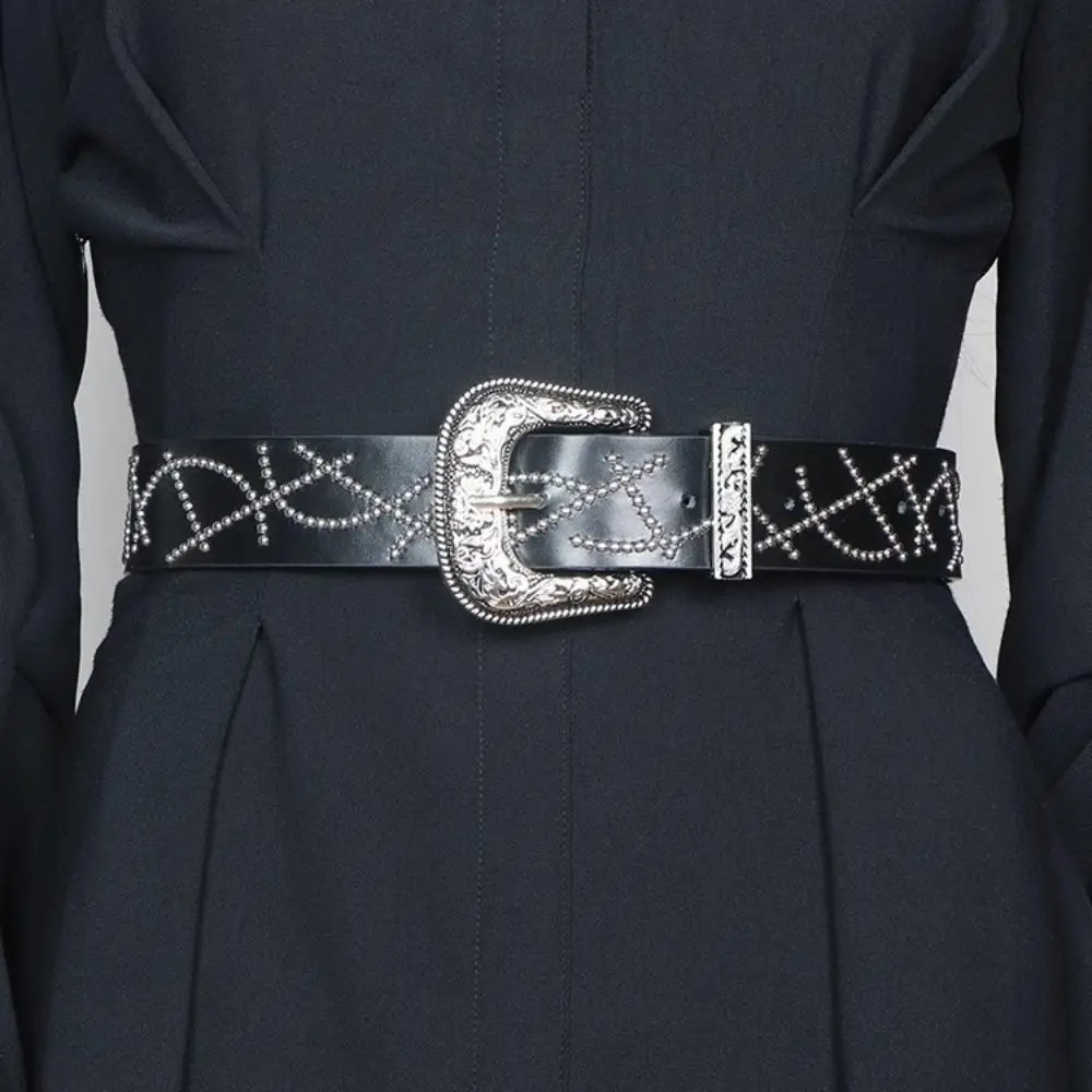 Корейский женский ремень в стиле ретро, черно-белый кожаный пояс с пряжкой, Y2k, готическое платье, джинсовый ремень, уличная одежда