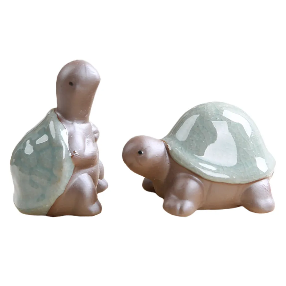 

2Pcs Handcrafted Ceramic Tortoise Decor Zen Inspired Tea Pet for Tea Ceremony Desk Shelf Garden Tabletop Micro Landscape Gray