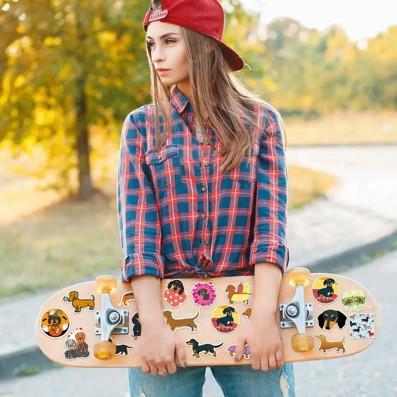 재미있는 강아지 스티커 만화 귀여운 닥스훈트 데칼, 문구, 기타, 전화, 자전거, 노트북, 수하물, 자동차 그래피티, 어린이 스티커, 50 개