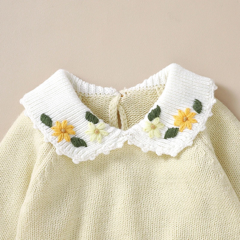 Sweet Floral Print Long Sleeve Baby Rompers Knitted Acrylic Newborn Girls Winter Bodysuit Infant Jumpsuit Sleepsuit Playsuit