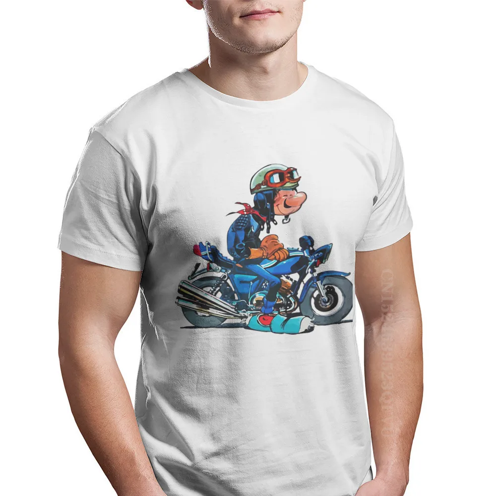 On Motercycle Fashion TShirts Gaston Lagaffe Comics Men Graphic Pure Cotton Clothing Men T Shirts Valentine\'s Day Oversized