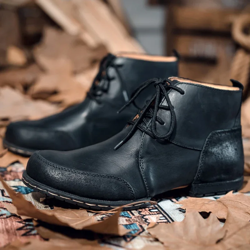 รองเท้าแฟชั่นผู้ชาย Basic LACE-up VINTAGE Baroque รองเท้าข้อเท้ารองเท้าชาย Retro Casual รองเท้า PLUS ขนาด 39-48 รองเท้าสําหรับชาย