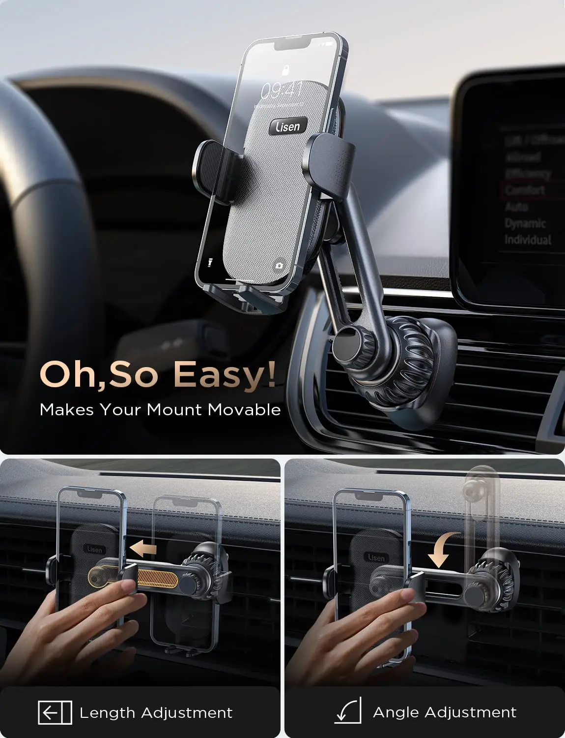 LISEN Universal Auto Phone Holder Car Phone Holder Car Phone Mount Air Vent Clip Cell Phone Holder for iPhone Samsung Android