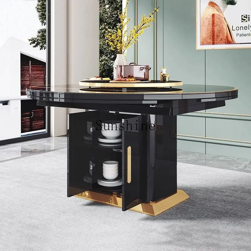 Postmodern dining table household multi-function with turntable modern simple small apartment retractable