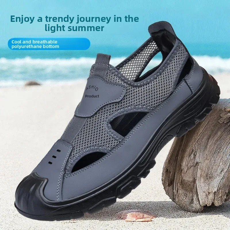 Men Summer Mesh Sandals Breathable Hollow Out Casual Shoes Slip Walking Sneakers Non Slip Soft Sole Beach Shoes Outdoor Footwear