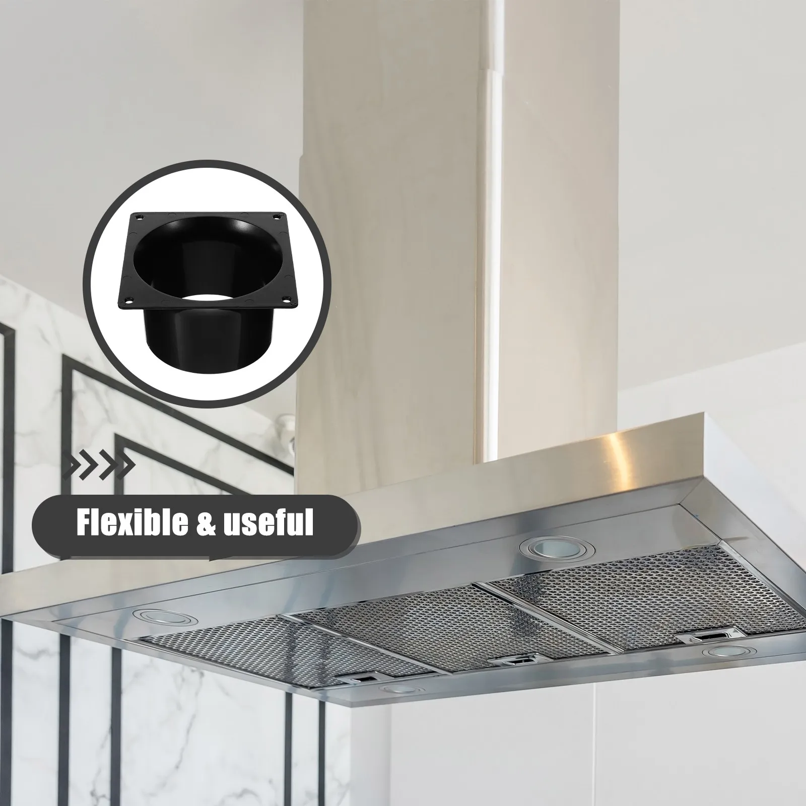 Air Ventilation DIY Range Hood Connector Square Bottom Straight Flange Duct Reducer Transition Fitting for Air Ventilation