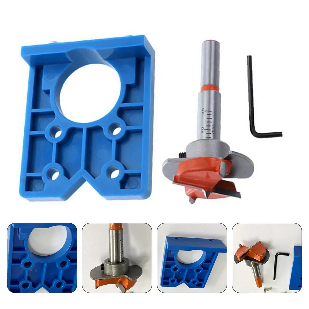 

Набор для сверления отверстий под петли 35 мм: направляющая для сверления, регулируемый ограничитель глубины, инструмент для деревообработки, локатор для сверления, сверло для петель