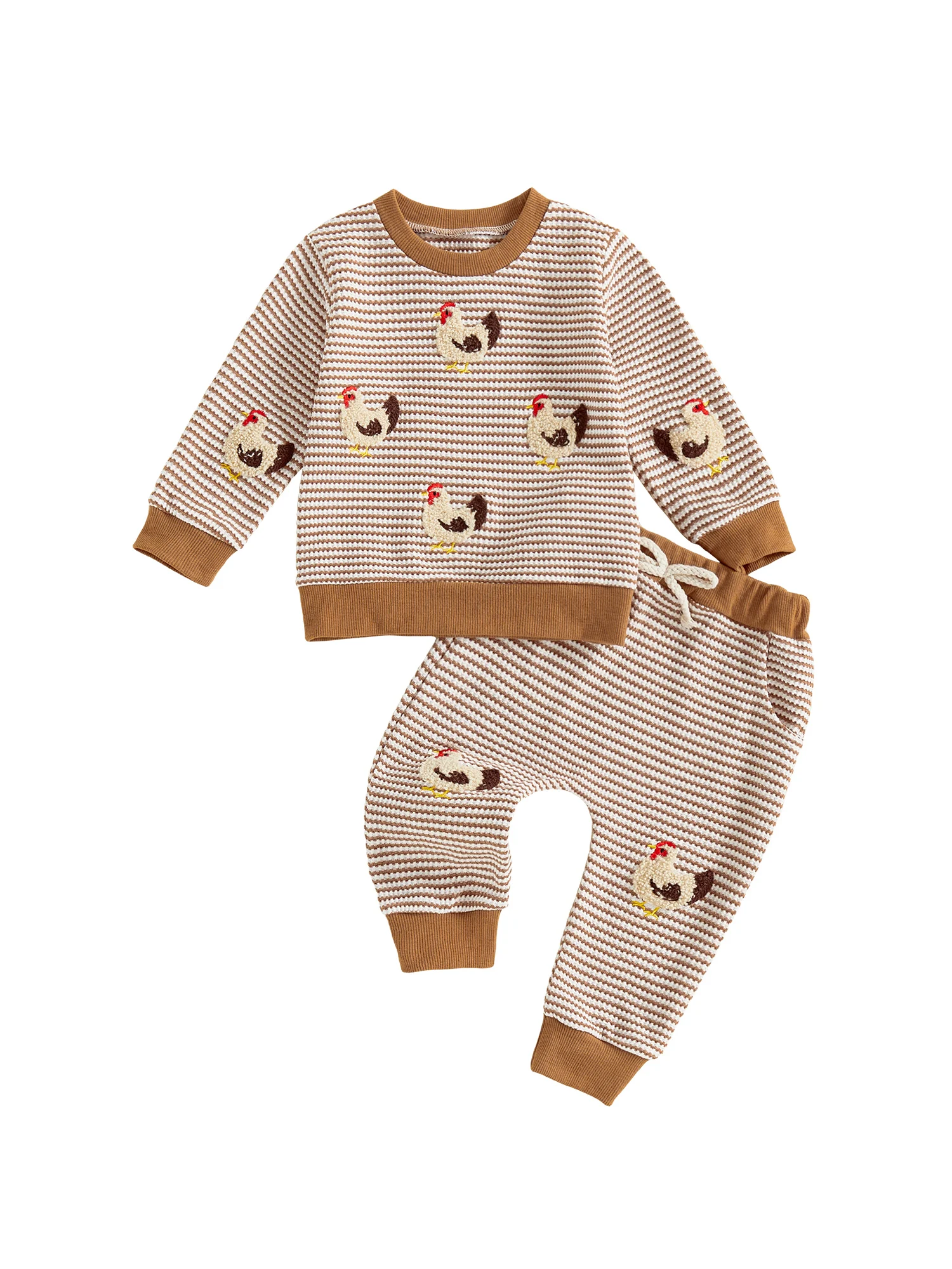 رائعتين الرضع الصبي الخريف الزي الديك التطريز البلوز قميص مخطط وبنطلون عداء ببطء مجموعة للخريف