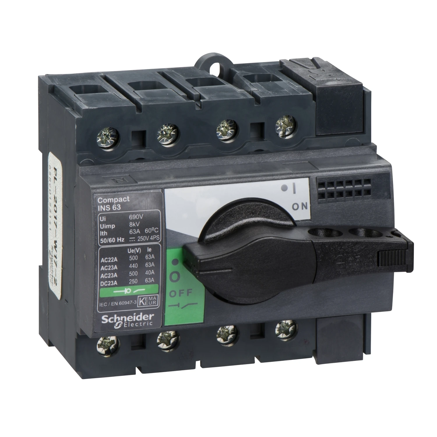 28903 INS63 4P switch disconnector, Compact INS63 , 63 A, standard version with black rotary handle, 4 poles