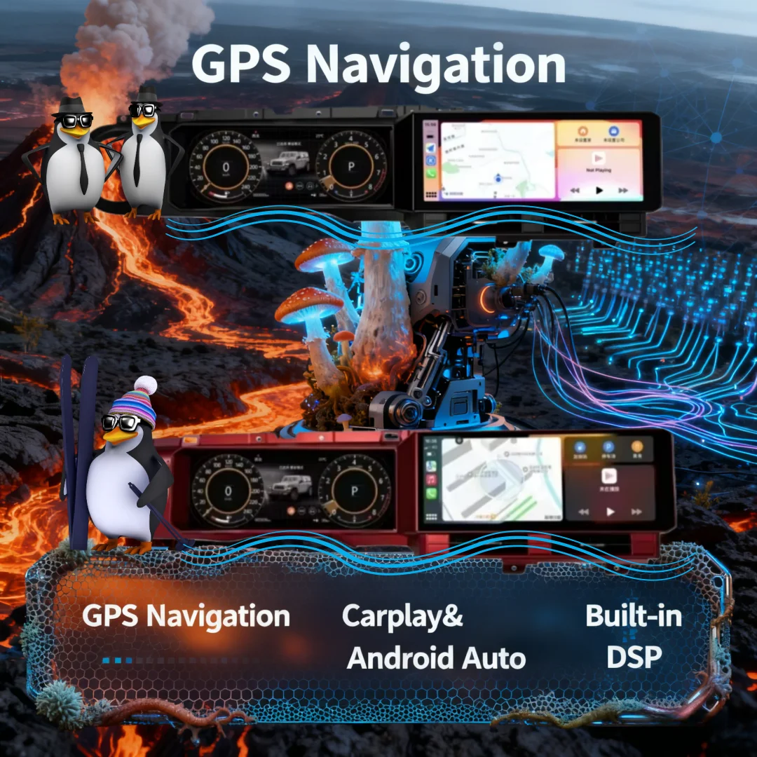 Android14 New Upgrade Dual Screen Multimedia Radio LCD Dashboard Digital Cluster Carplay For Jeep Rubicon For Jeep Wrangler JL