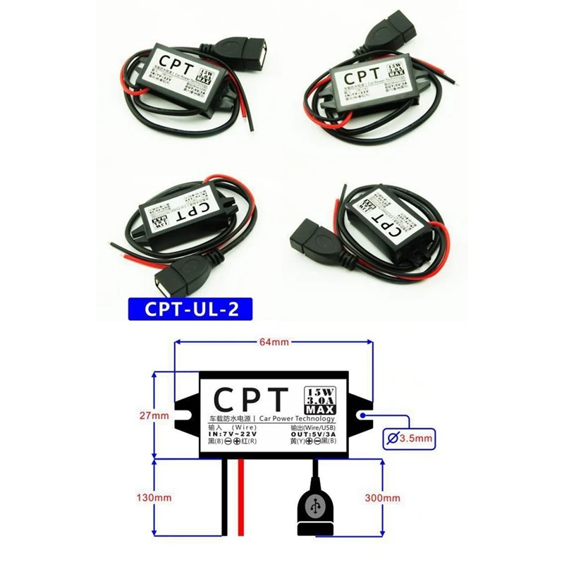 DC 7-22V To 5V 3A USB Female Step Down Converter Waterproof Converter For Car With Overload Over Low Voltage Protection