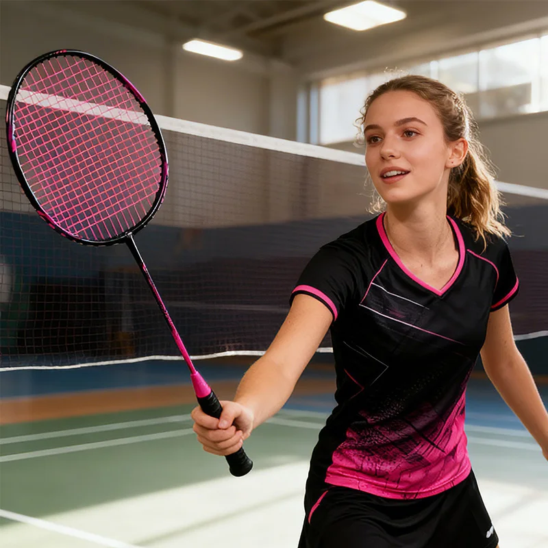 

6U/73g 26LBS Carbon badminton racket black Default Attack women smash high elasticity durable major advanced adult green pink