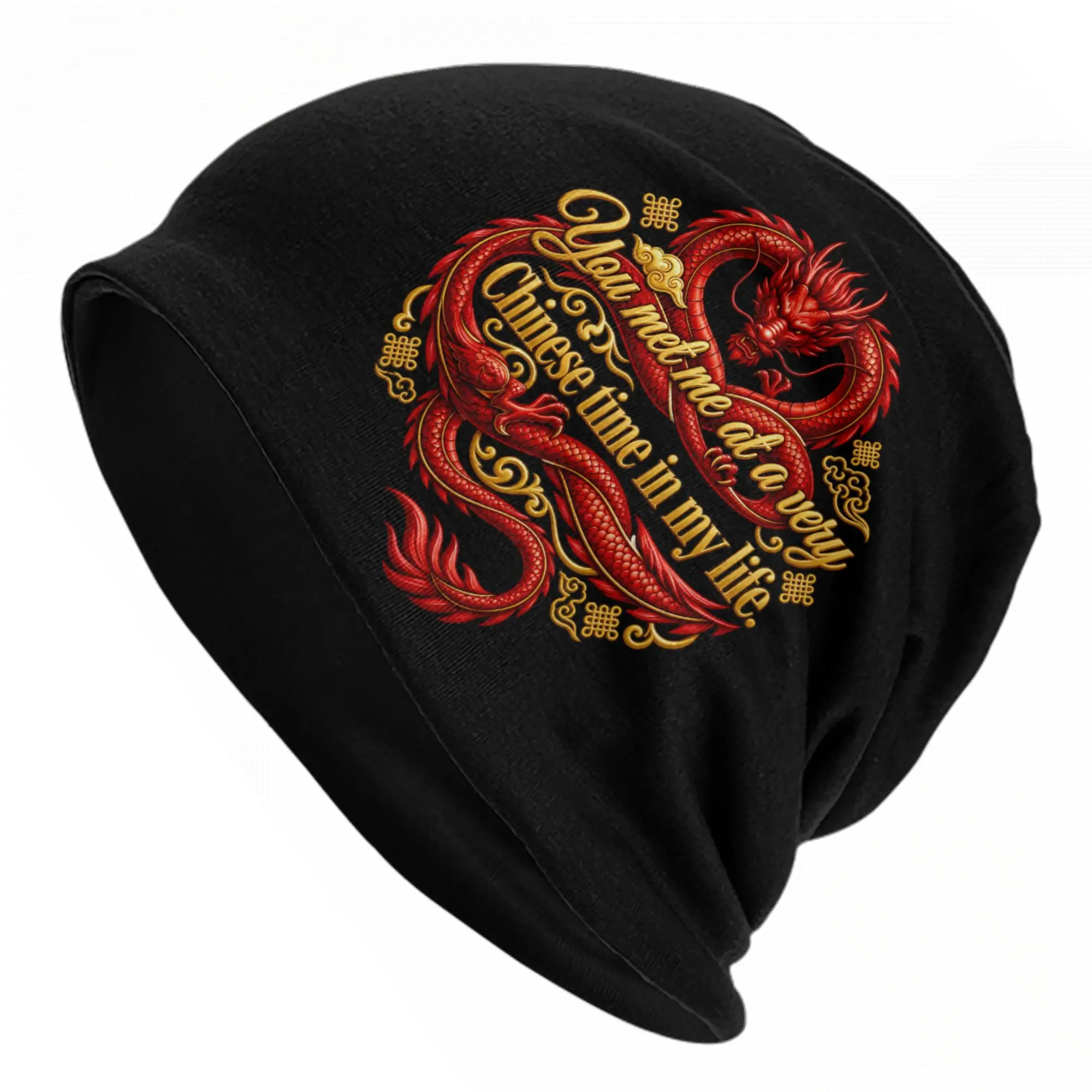 You Met Me At A Very Chinese Time In My Life  Bonnet Hats Outdoor Red Dragon Skullies Beanies Hats Warm Multifunction Caps