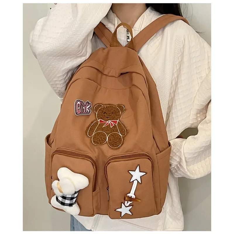 Cute Bear Bone Backpack Kawaii Large Capacity Japanese Girl Heart Casual Joker High Value Retro Student Commuter Schoolbag Light