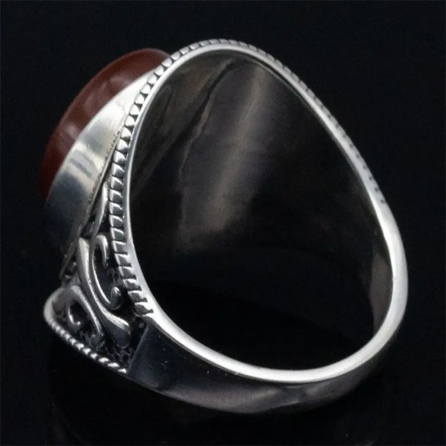 Wholesale Real 925 Sterling Silver Mens Ring Natural Red Agate Stone Jewelry Gift Silver Hand Wedding Agate Ring