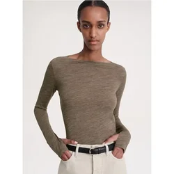 TT@  Undershirt Women's 2024 Autumn/Winter New Cotton One Shoulder Basic Casual Long Sleeved T-shirt Top