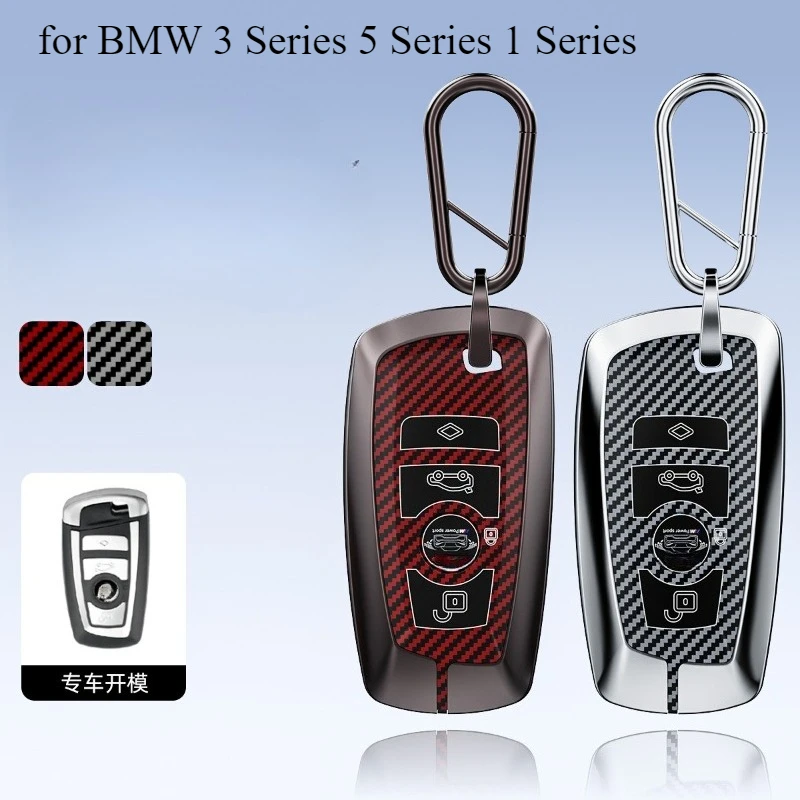 

Zinc Alloy & Carbon Fiber Key Fob Cover for BMW 3 Series 5 Series 1 Series - Smart Key Shell Protector with Keychain
